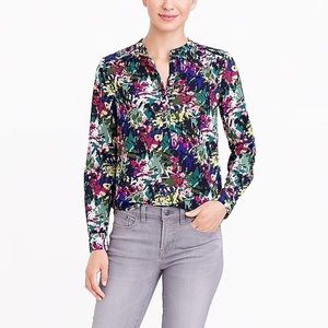 J Crew Floral Printed Henley Blouse Popover, Size M Liberty London like Material